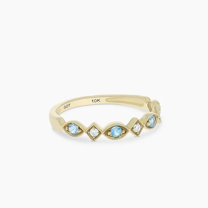 10K Yellow Gold Blue Topaz and Diamond Stackable Band