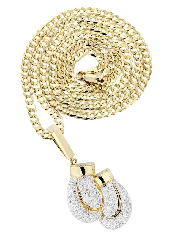 10K Yellow Gold Boxing Glove Diamond Necklace | 1.47 Carats