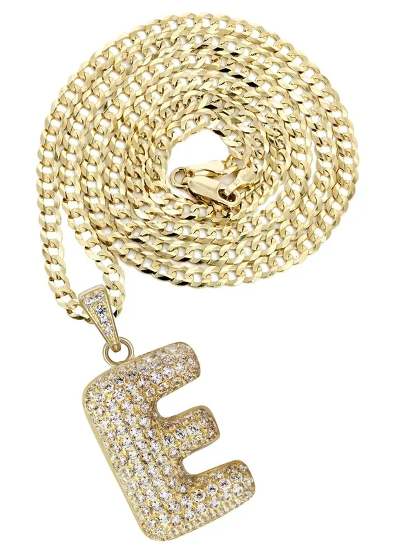 10K Yellow Gold Bubble Letter “E” CZ Necklace | Appx. 13.3 Grams