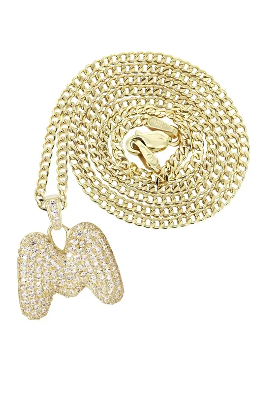 10K Yellow Gold Bubble Letter “M” CZ Necklace | Appx. 5.1 Grams