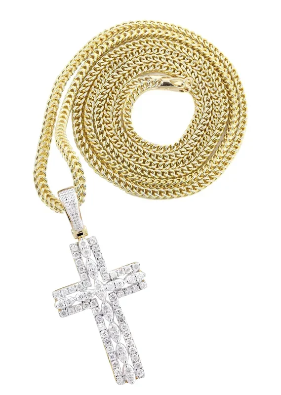 10K Yellow Gold Cross Diamond Necklace | 1.26 Carats