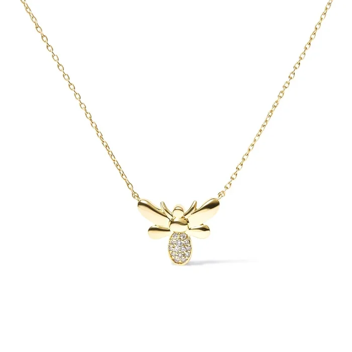 10K Yellow Gold Diamond Accented Bumble Bee Pendant 18″ Inch Necklace (H-I Color, I1-I2 Clarity)