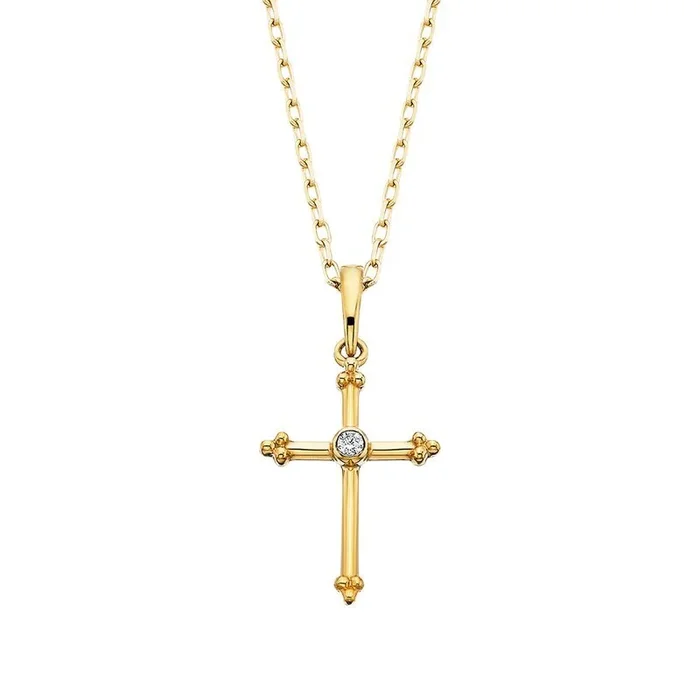 10K Yellow Gold Diamond Accented Cross Necklace