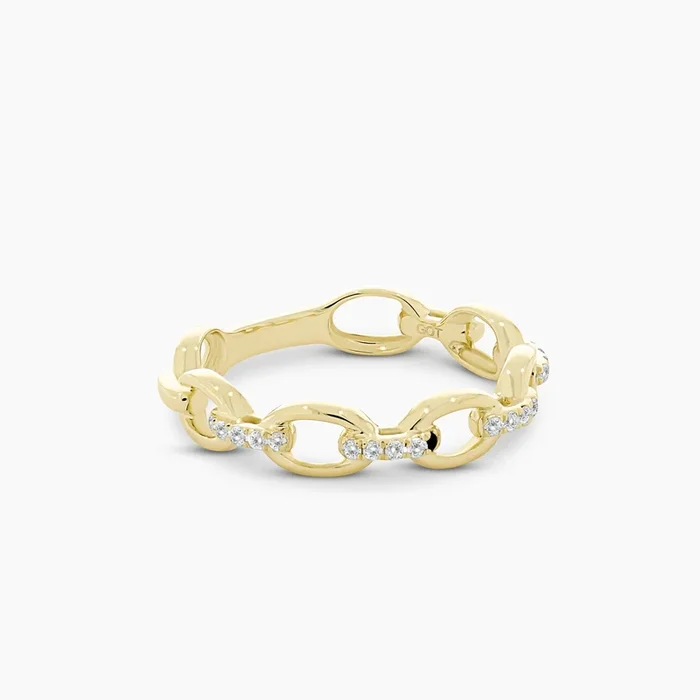 10K Yellow Gold Diamond Chain Link Ring