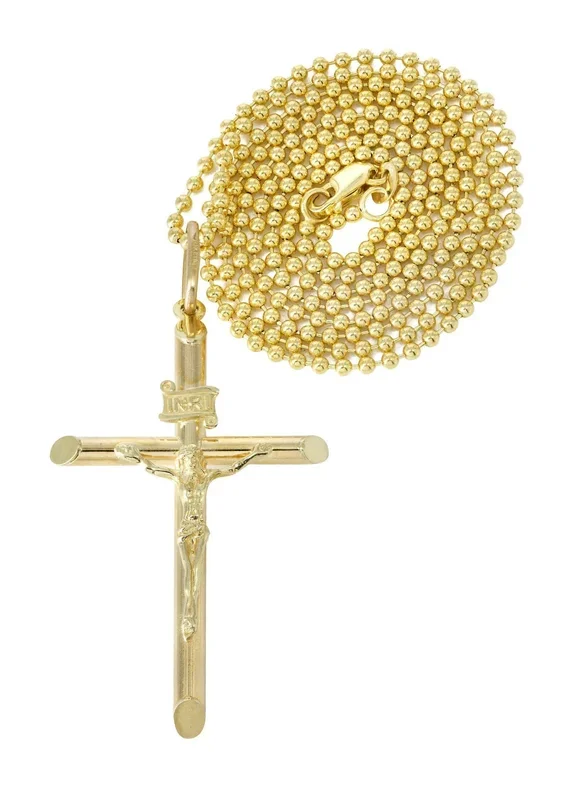 10K Yellow Gold Dog Tag Cross / Crucifix Necklace | Appx. 9.1 Grams