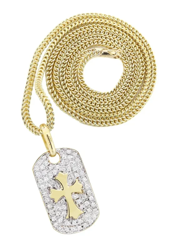 10K Yellow Gold Dog Tag Diamond Necklace | 0.69 Carats