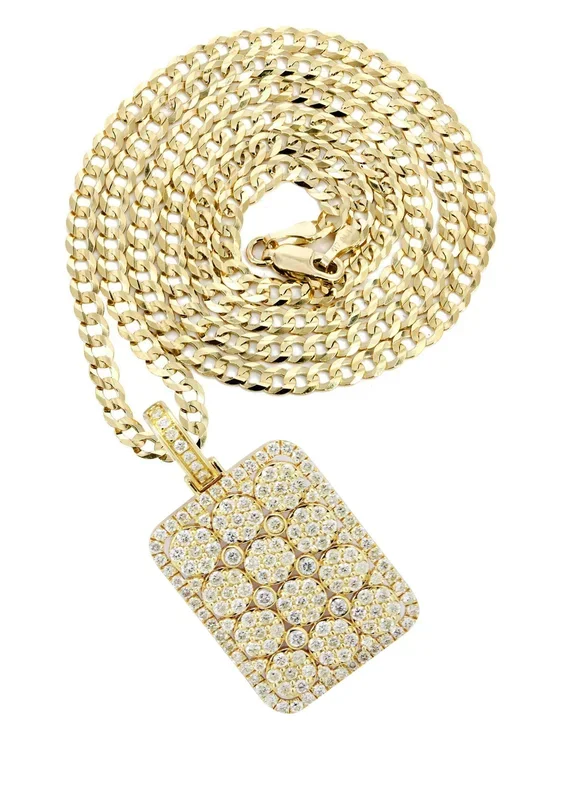 10K Yellow Gold Dog Tag Diamond Necklace | 3.06 Carats