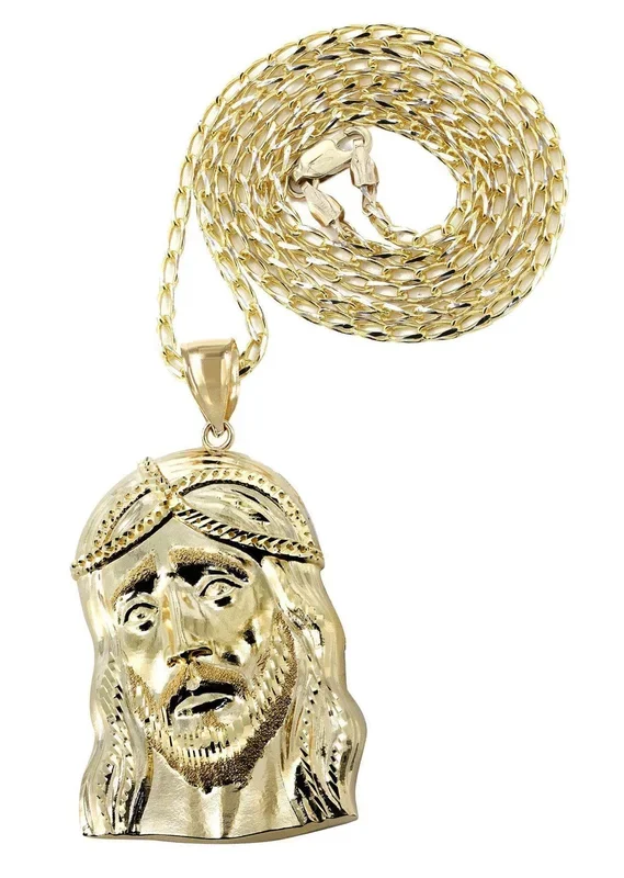 10K Yellow Gold Fancy Link Jesus Piece Chain | Appx. 15.2 Grams
