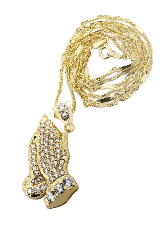 10K Yellow Gold Fancy Link Praying Hands Pendnat | Appx. 9.1 Grams