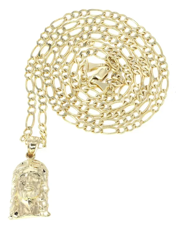 10K Yellow Gold Figaro Jesus Piece Chain | Appx. 6.2 Grams
