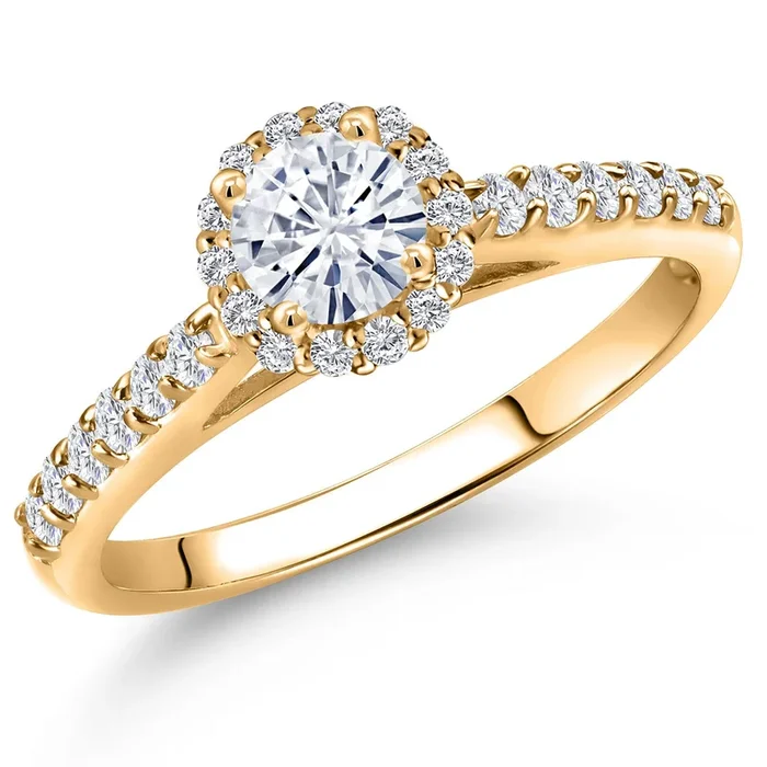 10K Yellow Gold Forever One DEF Moissanite From Charles & Colvard and Lab Grown Diamond Engagement Ring For Women | 0.79 Cttw | Round 5MM | Gemstone Birthstone