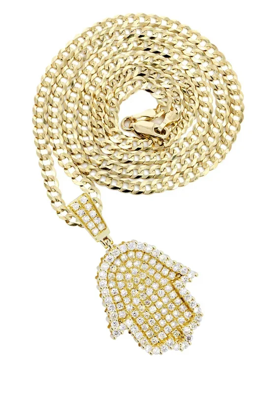 10K Yellow Gold Hamsa Diamond Necklace | 2.02 Carats