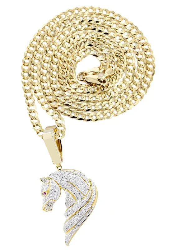 10K Yellow Gold Horse Diamond Necklace | 1.07 Carats