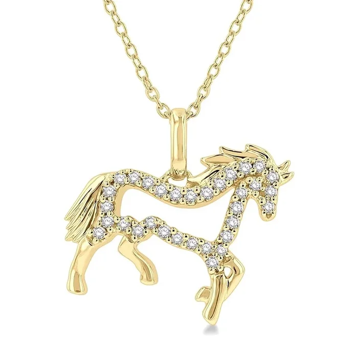 10K Yellow Gold Horse Petite Diamond Pendant Necklace
