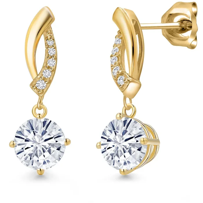 10K Yellow Gold Infinity Drop Earrings for Women | Round 6.5MM Gemstone Birthstone with Lab Grown Diamond Accents | Fine Gold Jewelry for Her Mom Wife