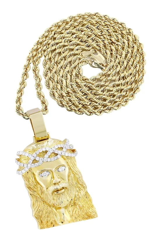 10K Yellow Gold Jesus Head Diamond Necklace | 0.85 Carats