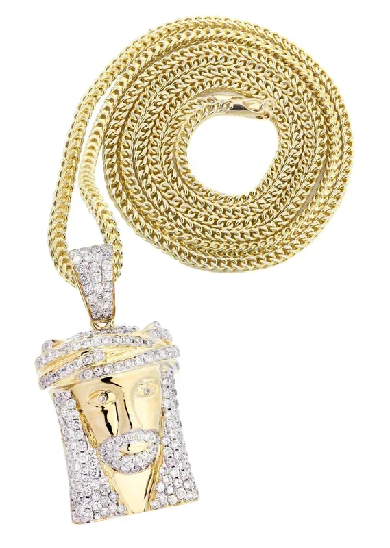 10K Yellow Gold Jesus Head Diamond Necklace | 2.35 Carats