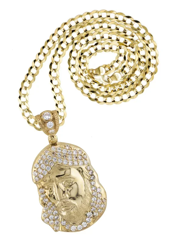 10K Yellow Gold Jesus Head Necklace | Small 9 Grams – Large 26 Grams