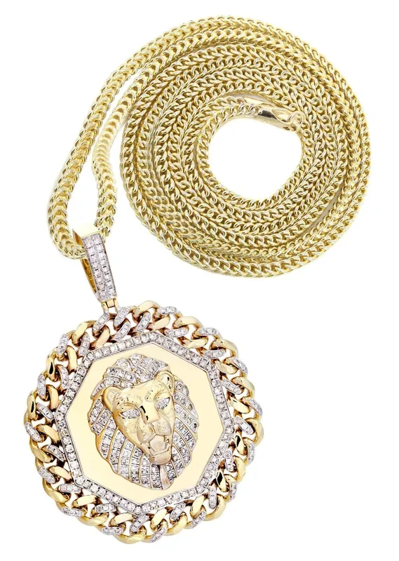 10K Yellow Gold Lion Head Diamond Necklace | 2.92 Carats