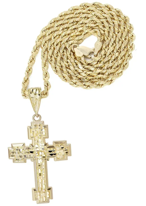10K Yellow Gold Nugget Cross Necklace | Appx. 13.5 Grams