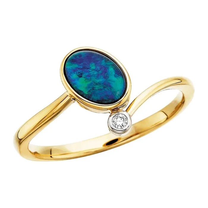 10K Yellow Gold Opal Triplet and Diamond Ring