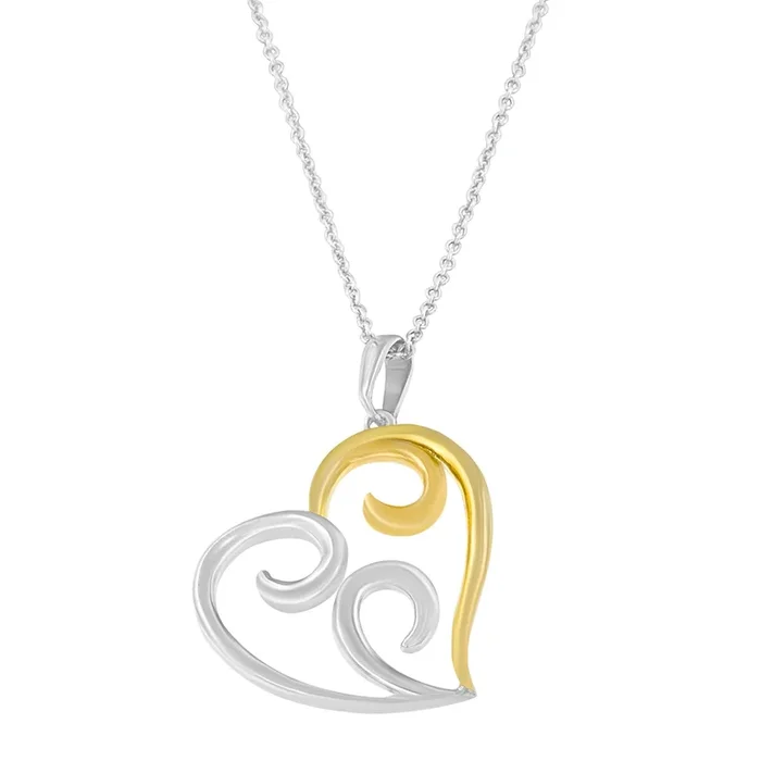 10K Yellow Gold Over .925 Sterling Silver Open Heart with Swirls 18″ Box Chain Pendant Necklace