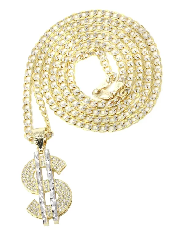 10K Yellow Gold Pave & Cz Dollar Pedant | Appx. 8.7 Grams