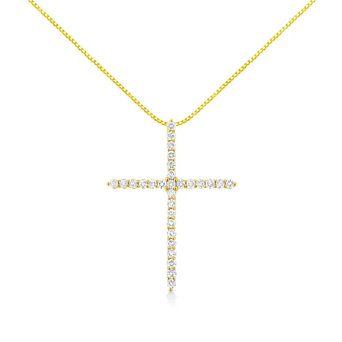 10K Yellow Gold Plated .925 Sterling Silver 3.0 Cttw Prong-Set Round Brilliant Cut Diamond Cross 18″ Pendant Necklace (J-K Color, I1-I2 Clarity)