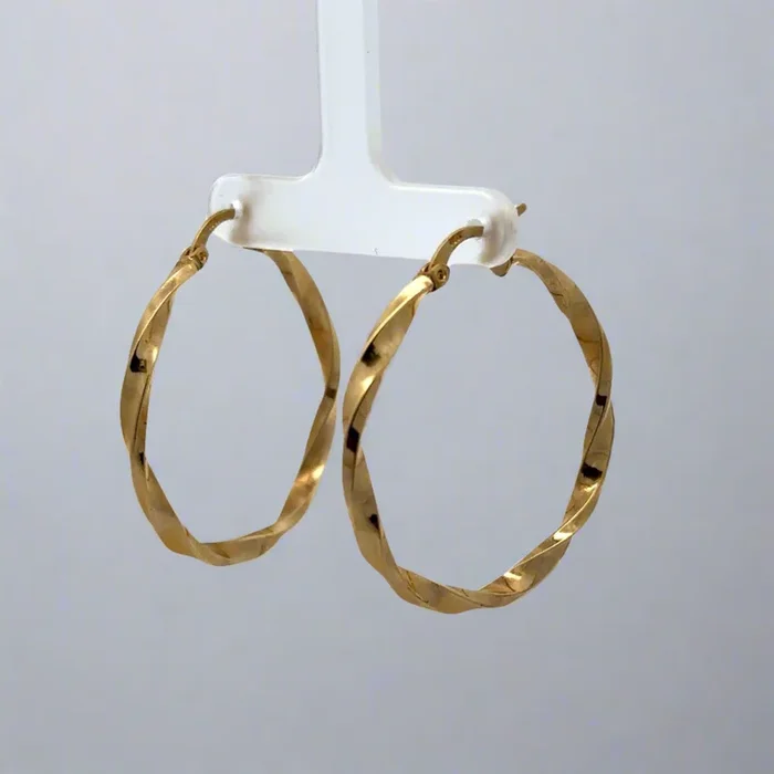 10K Yellow Gold Polished Twist Hoop Earrings