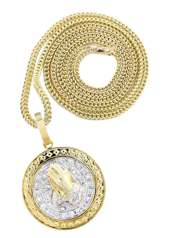 10K Yellow Gold Praying Hands Diamond Necklace | 0.54 Carats