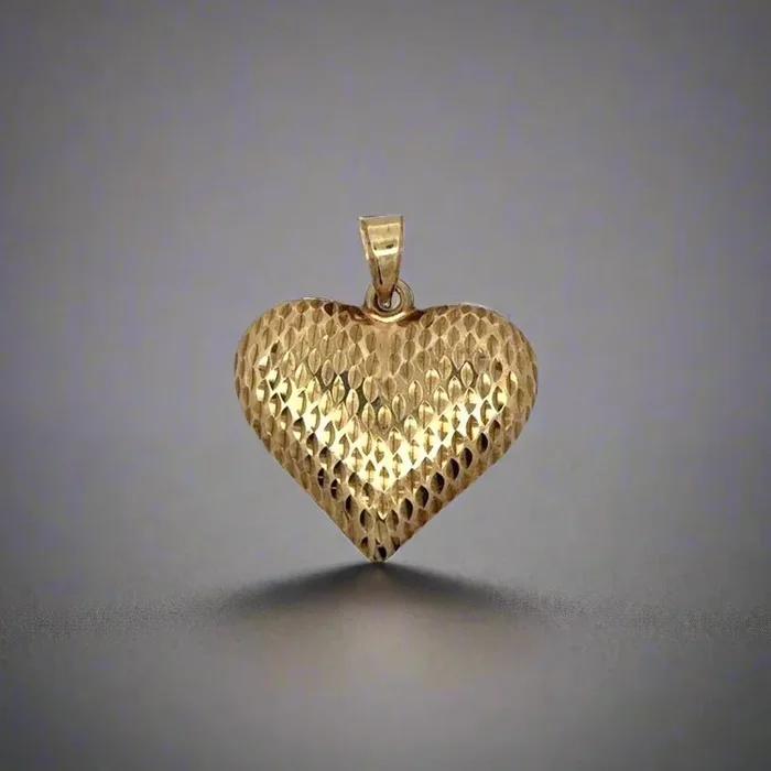 10K Yellow Gold Textured Puff Heart Pendant