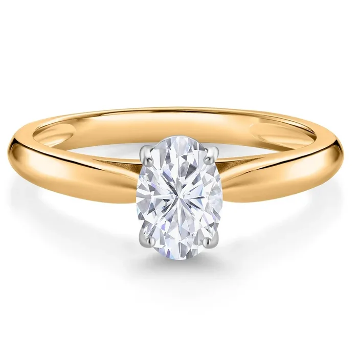 10K Yellow Gold White Moissanite Solitaire Engagement Ring For Women | 0.90 Cttw | Oval 7X5MM | Wedding Engagement Anniversary Promise Ring For Women | Size 5-9