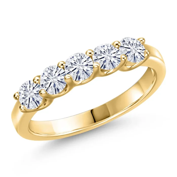 10K Yellow Gold White Moissanite Wedding-Bands Ring For Women | 0.80 Cttw | Round 3.5MM | Gemstone Birthstone