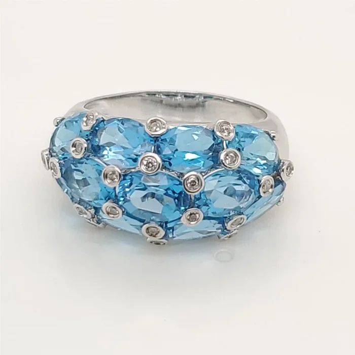 10kt White Gold Blue Topaz and Diamond Ring