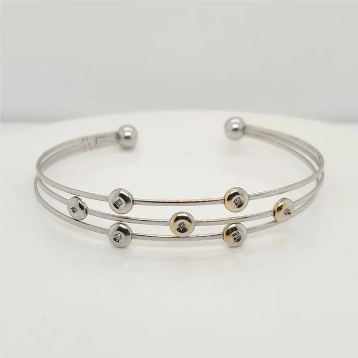 10kt White Gold Three Row Diamond Cuff Bracelet