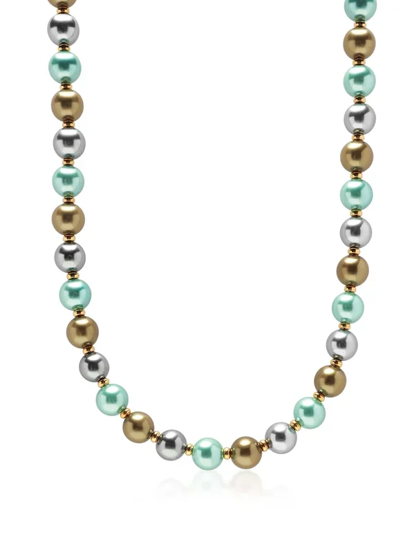 10mm Pastel Metallic Pearl Necklace with Gold