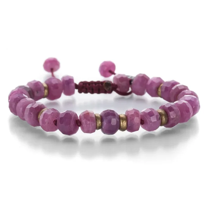 10mm Ruby & Brass Bead Bracelet