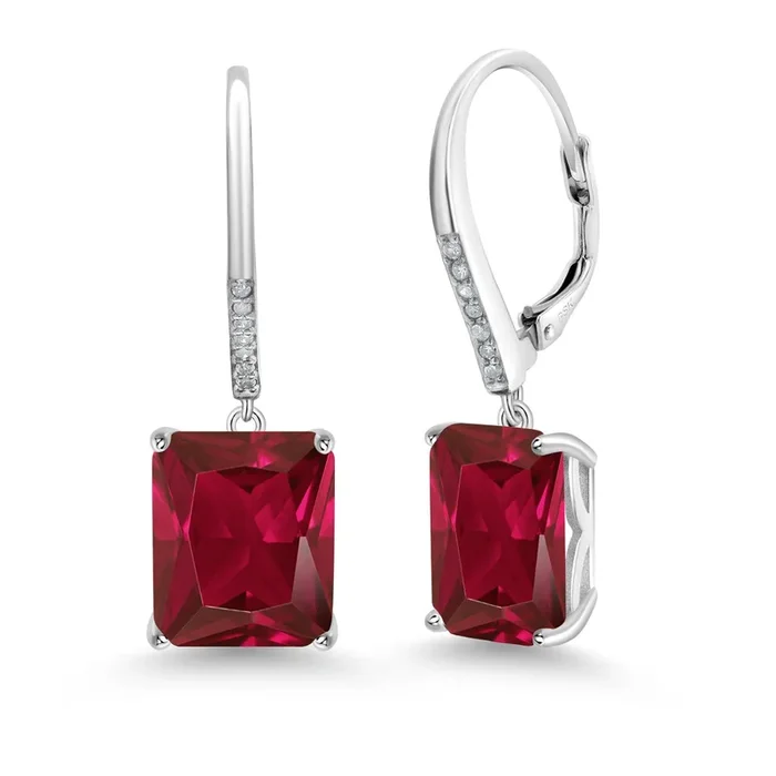 11-15 Cttw Leverback Drop Dangle Earrings for Women | 925 Sterling Silver | Gemstone Birthstone and White Diamond | Emerald Cut 12X10MM | Fine Jewelry Gifts for Her Mom Women Wife
