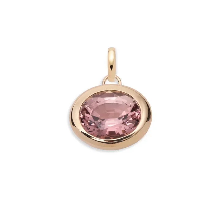 11.23ct Oval Cut One-of-a-Kind Bi-Color Tourmaline Gemstone Cache Link Pendant : in Yellow Gold with an Annex Link