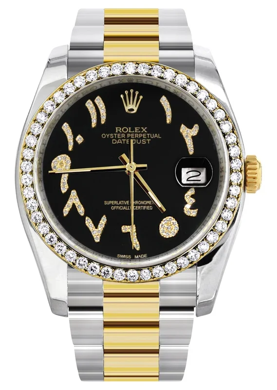 116233 | Gold & Steel Rolex Datejust Watch | 36Mm | Black Arabic Diamond Dial | Oyster Band