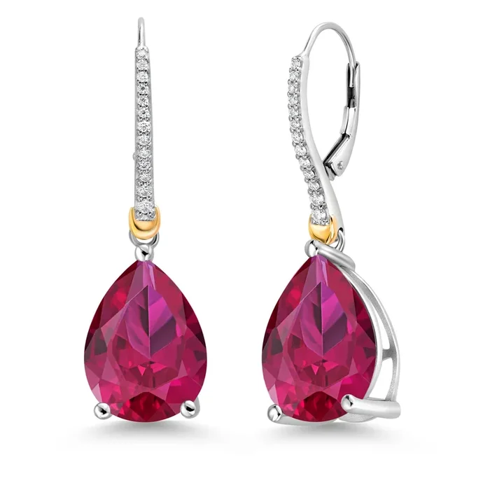 12-22 Cttw Gemstone Birthstone and White Moissanite Teardrop Drop Dangle Earrings For Women | 925 Sterling Silver and 10K Yellow Gold | Pear Shape 16X12MM