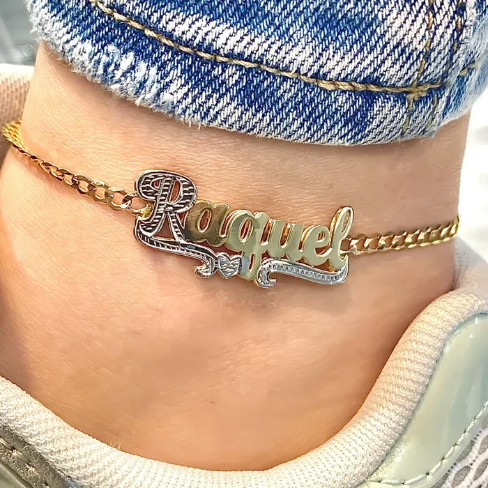14 K Custom Double Plate Name ? Ankle Bracelet JTJ™