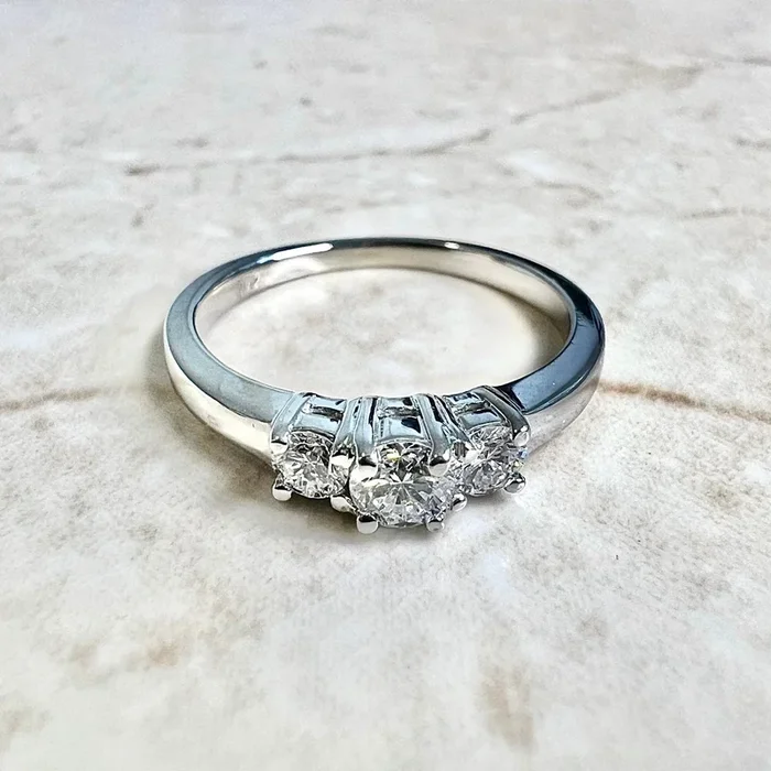 14 Karat White Gold 0.40 Carat Round Diamond Three-Stone Engagement Ring