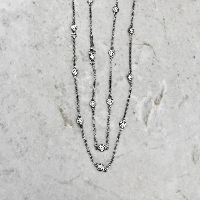 14 Karat White Gold Bezel 1.00 Carat Diamond By The Yard Necklace