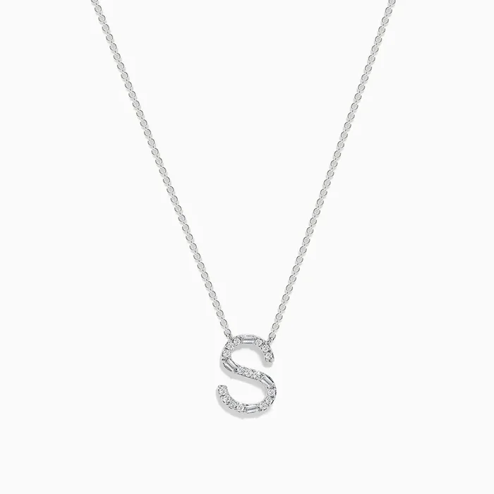 14 Karat White Gold Initial “S” Diamond Necklace