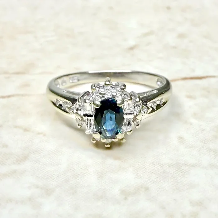 14 Karat White Gold Sapphire & Diamond Halo Ring