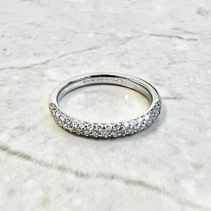 14 Karat White Gold Three-Row Dome Pavé Diamond Ring