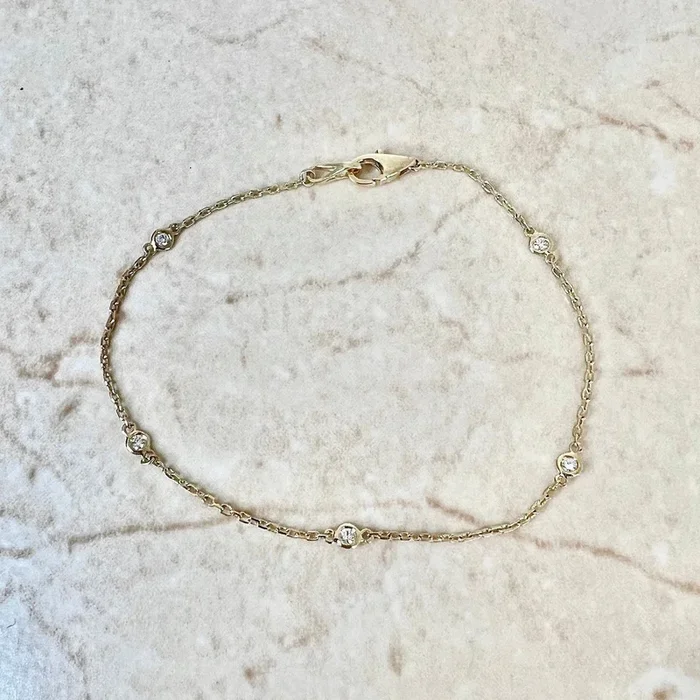 14 Karat Yellow Gold 0.12 Carat Diamond By The Yard Bracelet