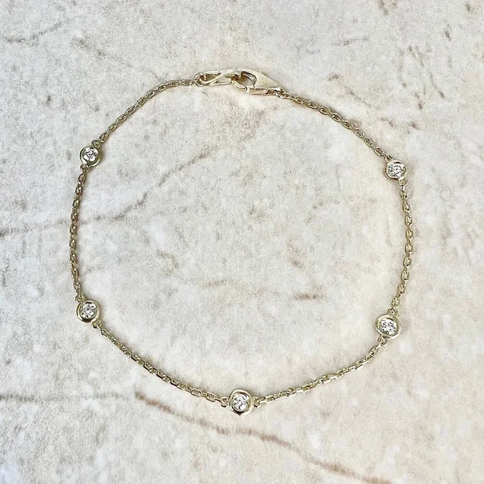14 Karat Yellow Gold 0.25 Carat Diamond By The Yard Bracelet