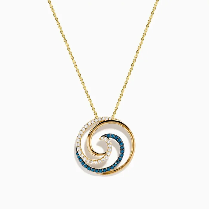 14 Karat Yellow Gold Blue Diamond Swirl Pendant